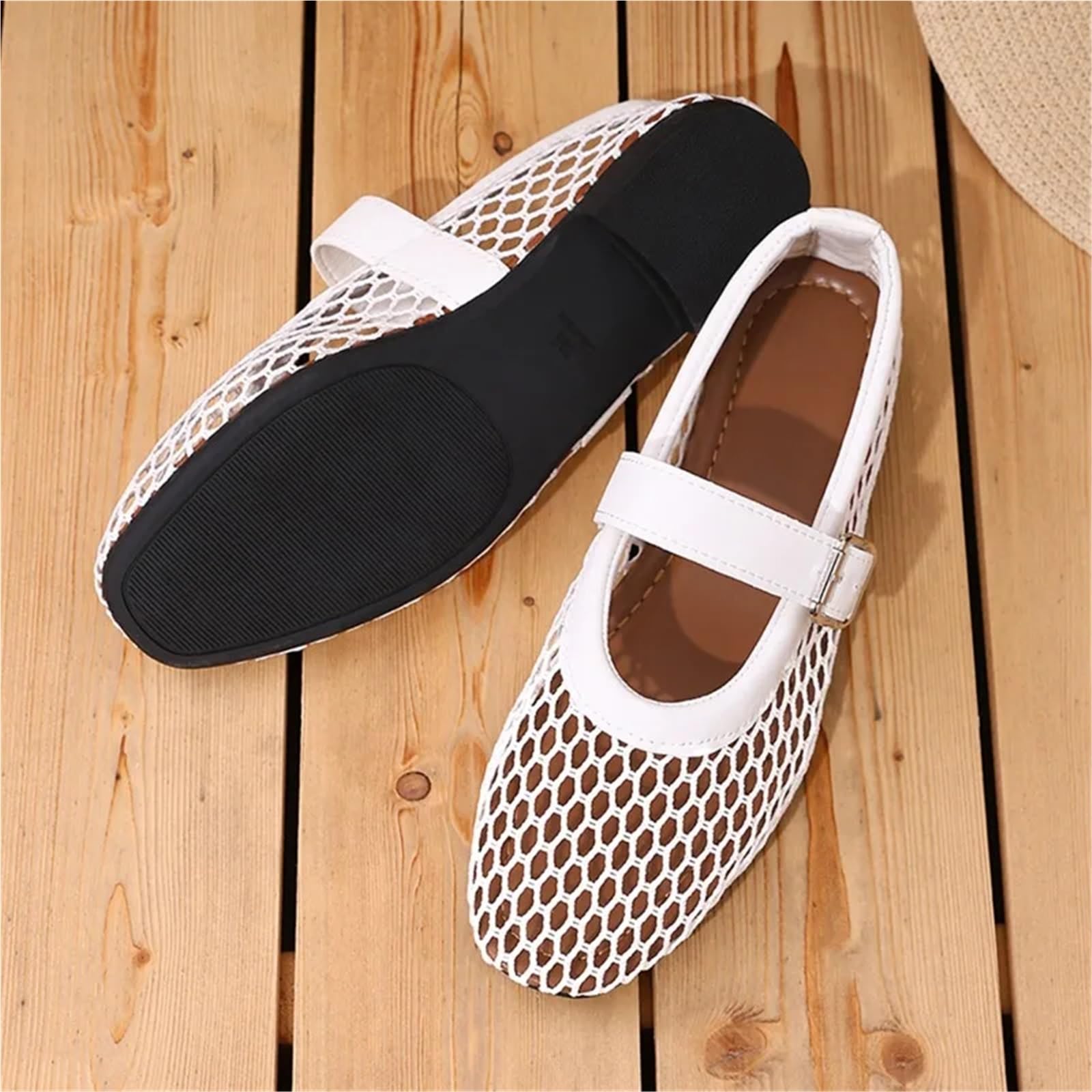 Damen Sandalen Mesh Ballerinas for Schnallenriemen Bequeme Casual Office Fishnet Ballerina Flache Schuhe Für Damen