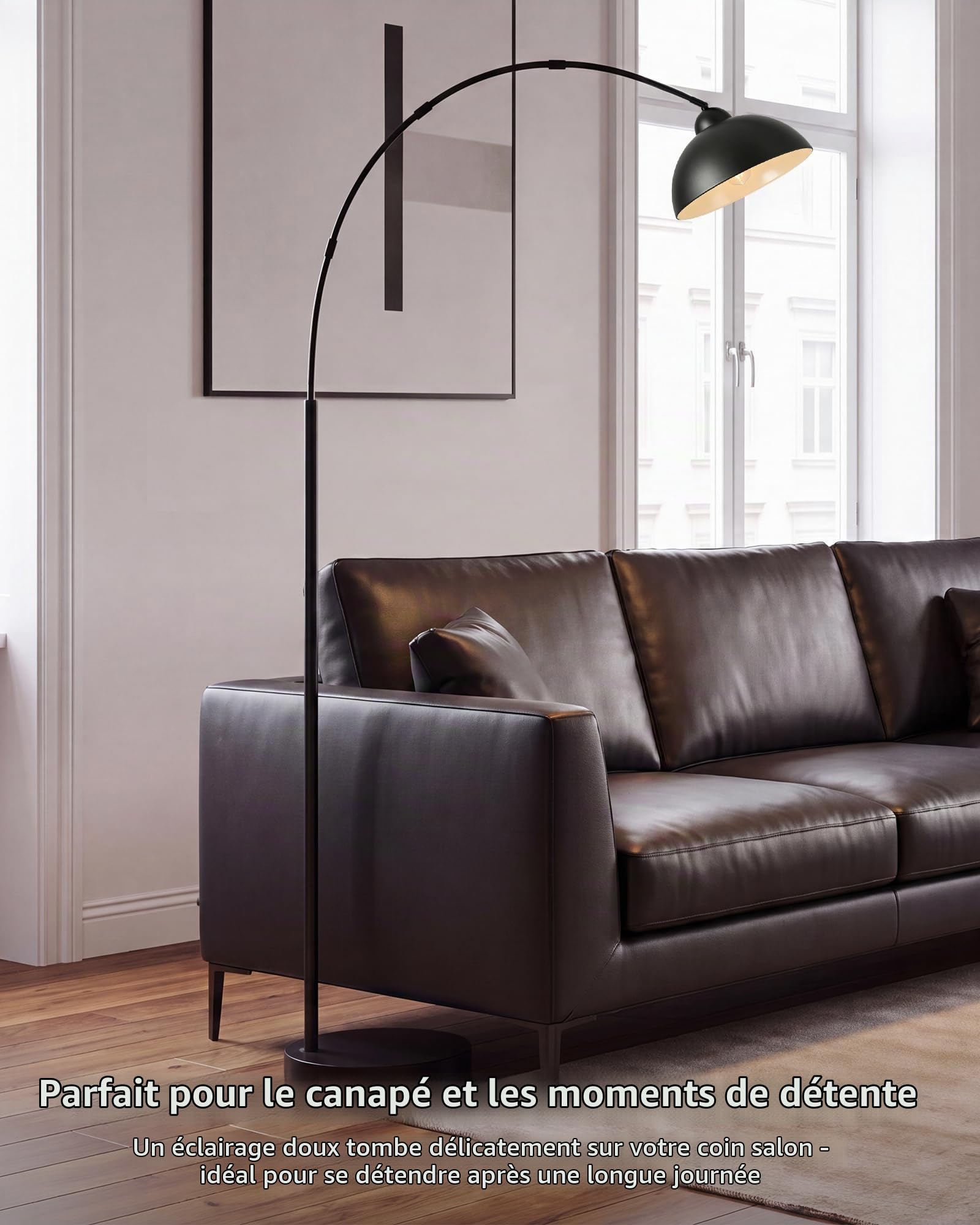 Lampadaire sur Pied Salon Arc Moderne Noir 204 cm E27 Incluse OVEL FL02