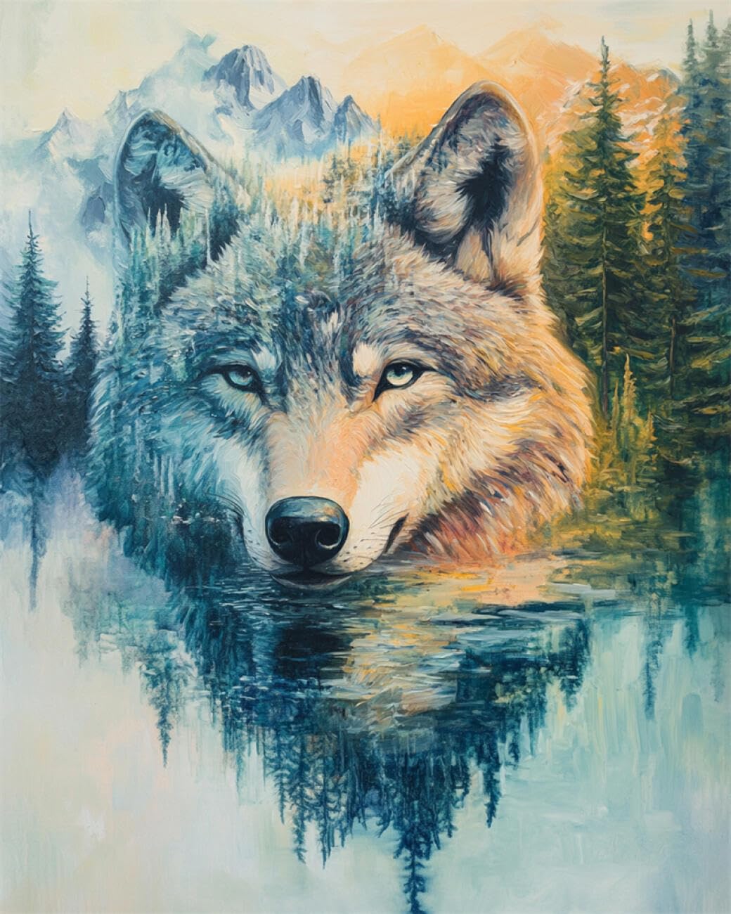 RKFLGEW DIY Embroidery Set Wolves and Scenery 30x40cm