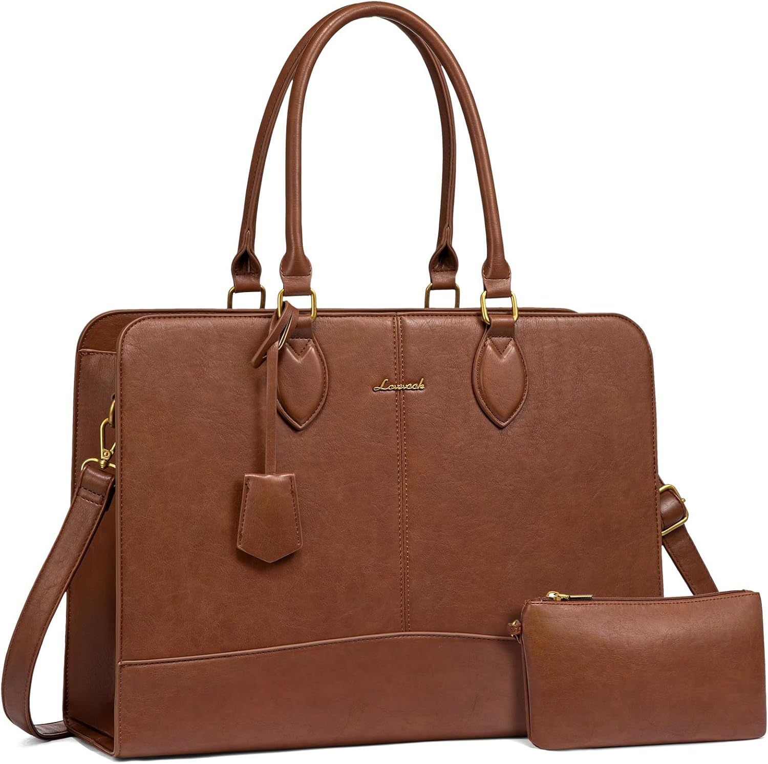 LOVEVOOK Laptop Tote Bag for Women, Vintage Leather Purse, Computer Briefcase, Waterproof Messenger Handbag Satchel Case