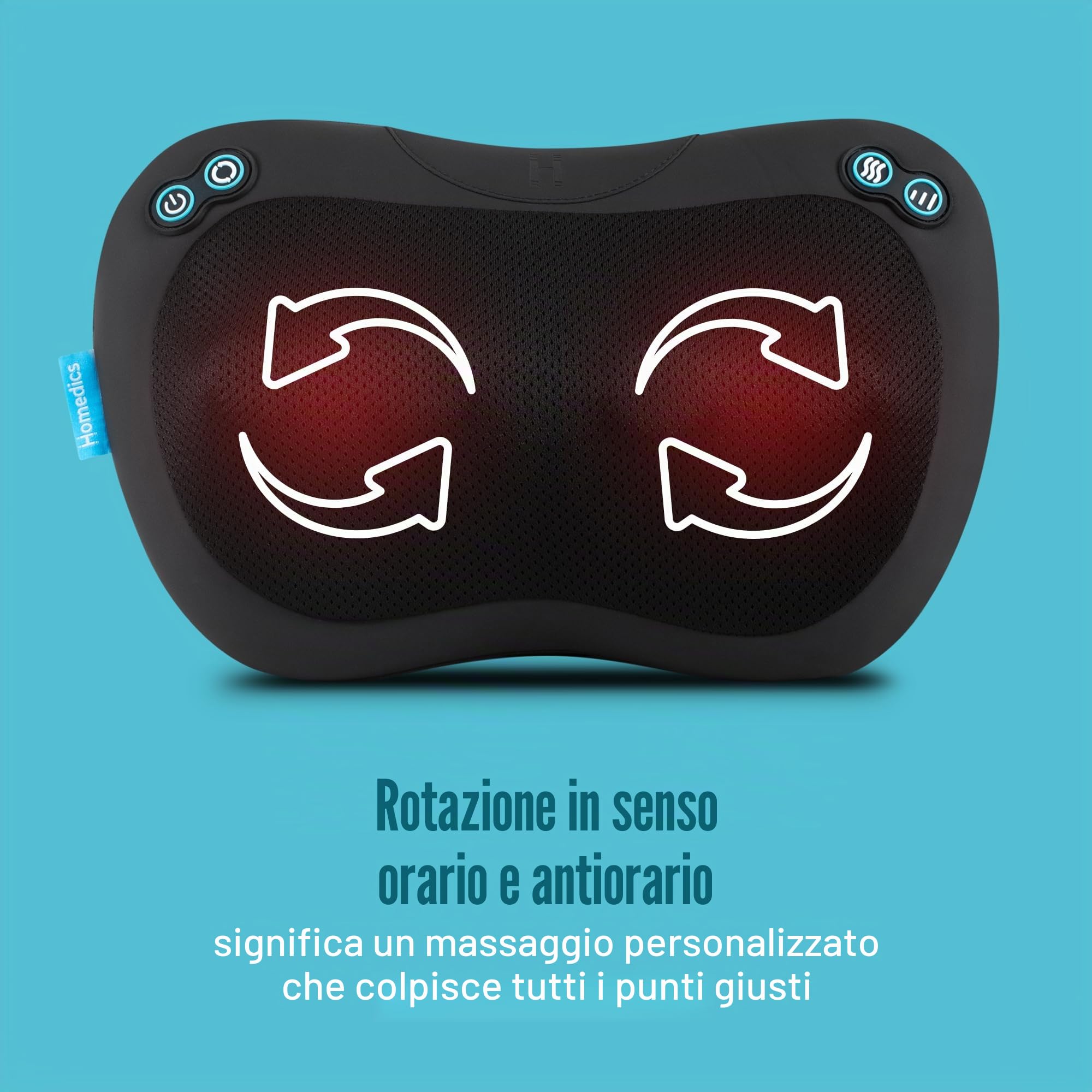 HoMedics Cuscino Massaggiante Shiatsu Riscaldato – Massaggiatore per Schiena, Collo e Spalle con Massaggio Profondo dei Tessuti, 4 Nodi Rotanti, 2 Direzioni, Cuscino Massaggiante Riscaldato