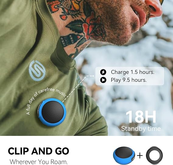 ANCwear Wearable Bluetooth Speaker with Clip, 3-Way Portable Mini Speaker