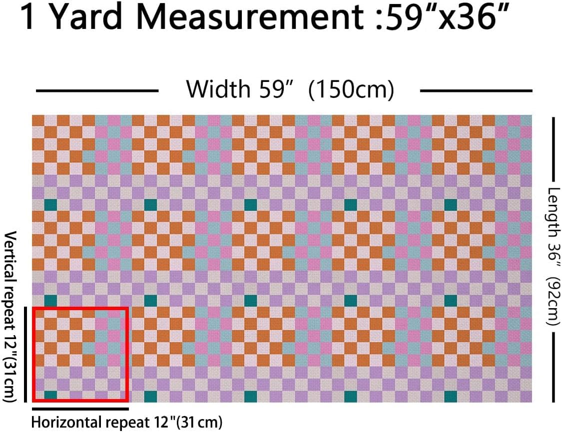 Manfei Colorful Plaid Fabric by The Yard,Geometric Grid Square Fabric for Upholstery and Home DIY Projects,Modern Lattice Checkered Indoor/Outdoor Fabric,2 Yard