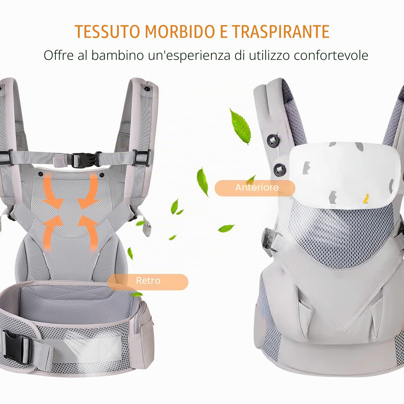 SONARIN 3-in-1 Marsupio Neonati Traspirante,Portantina Bebè Leggero Multifunzione Porta Bambino Ergonomico,Regolabile per Neonati e Bambini 3-48 Mesi,Tutte le Posizioni(Verde)
