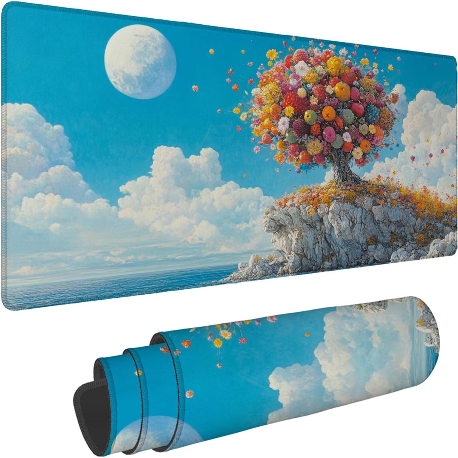Gamingowa podkładka pod mysz 1200 x 600 x 3 mm, XXL, wodoszczelna, odporna na ścieranie, z przyszytymi krawędziami, niebieska, podkładka na biurko, poprawia prędkość i precyzję, do komputera, laptopa
