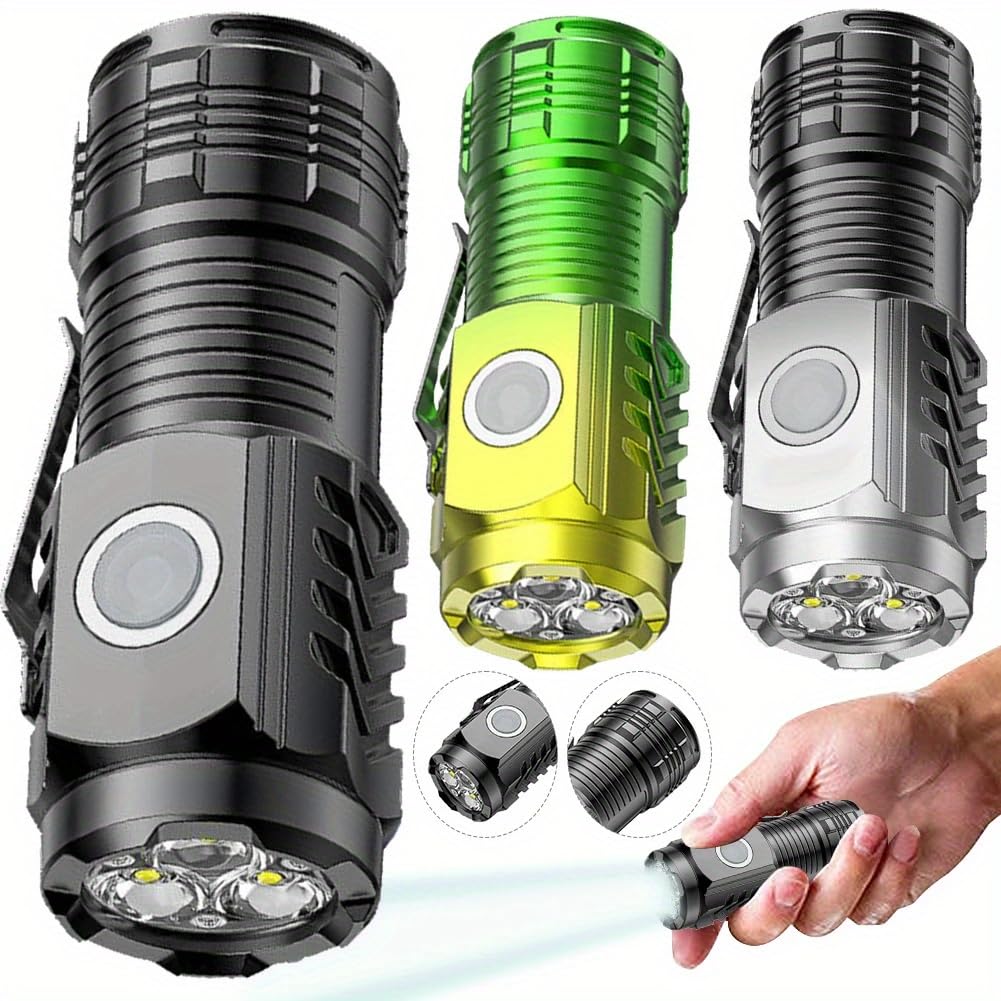 QLIGHT Ultimate 3-Pack Rechargeable Mini Flashlights – 2000 Lumens Super Bright, Waterproof with 5 Versatile Modes for Camping, Hiking, and Emergencies"