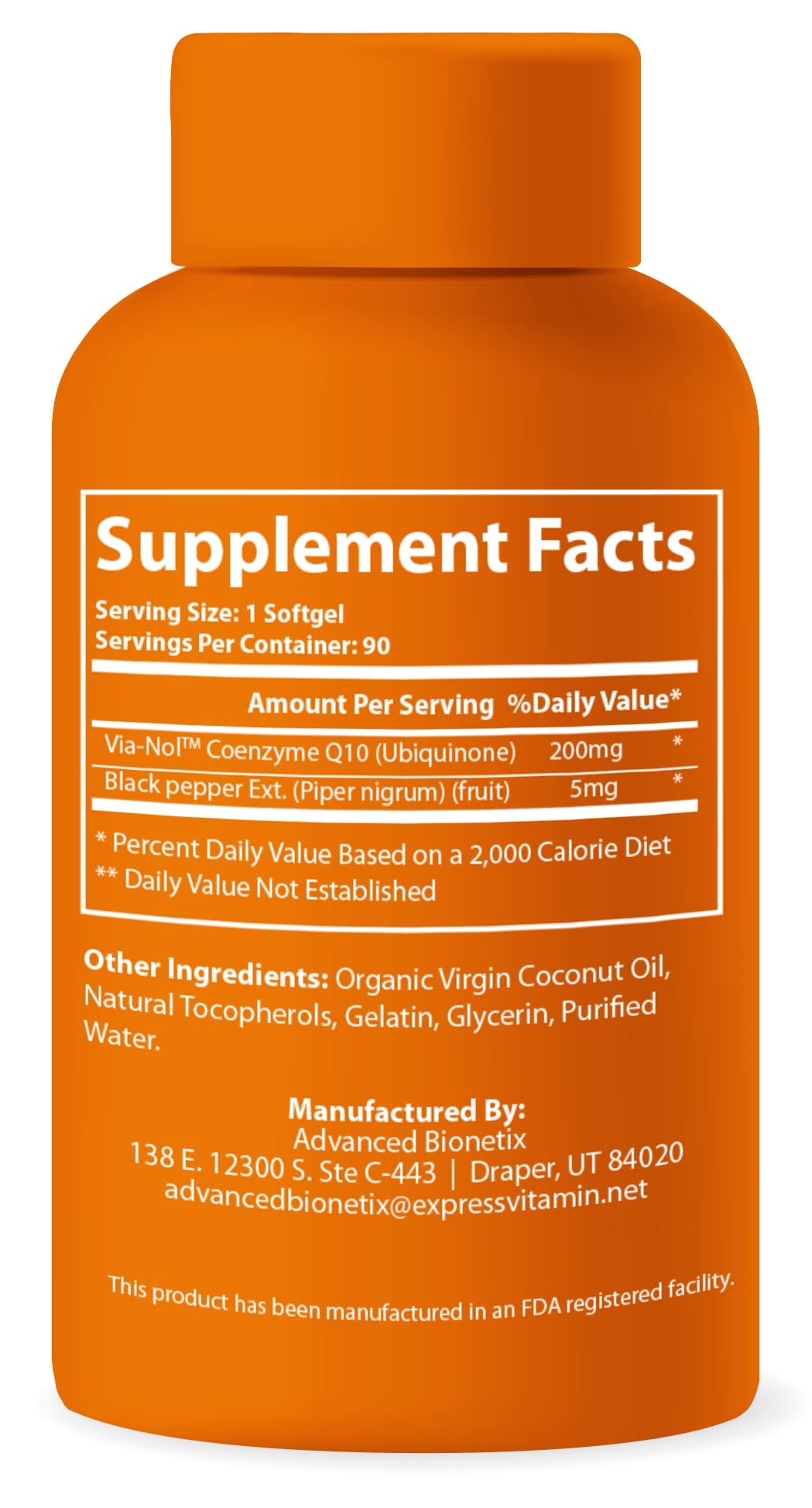 Advanced Bionetix Advanced Absorption 200mg CoQ10 w/Black Pepper Extract. 90 Softgels. Antioxidant Supplement, Heart & Vascular Health, Brain Health, Organic, Gluten Free, Energy Production — Amazon image 8