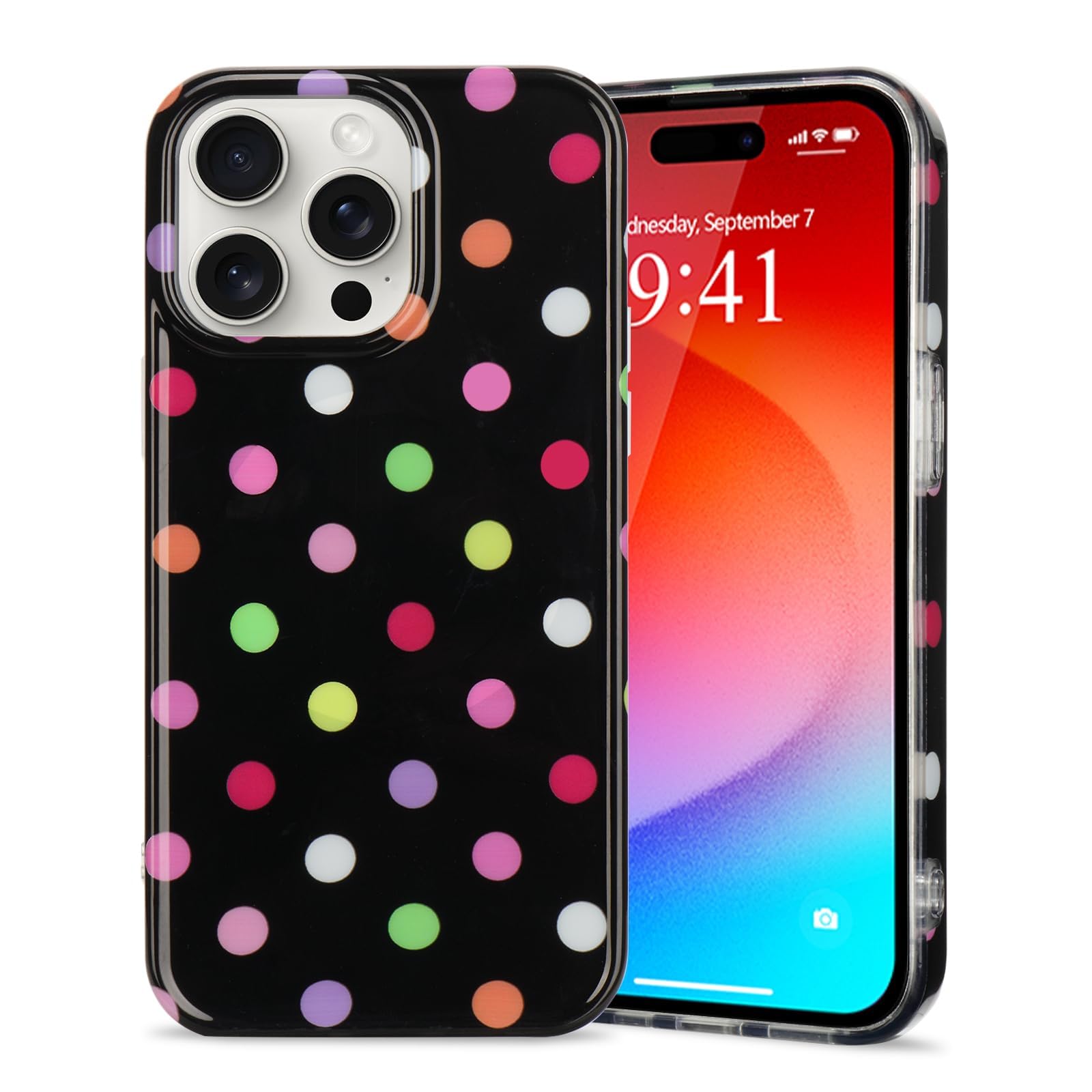 Urarssa Magnetische Handyhülle für iPhone 15 Pro Max Hülle Polka Dot, Kompatibel mit MagSafe, Cute Wellenpunkt Muster Aesthetic Design Case, Weiche TPU Ultra Dünne Silikon Stoßfest Schutzhülle Color 2
