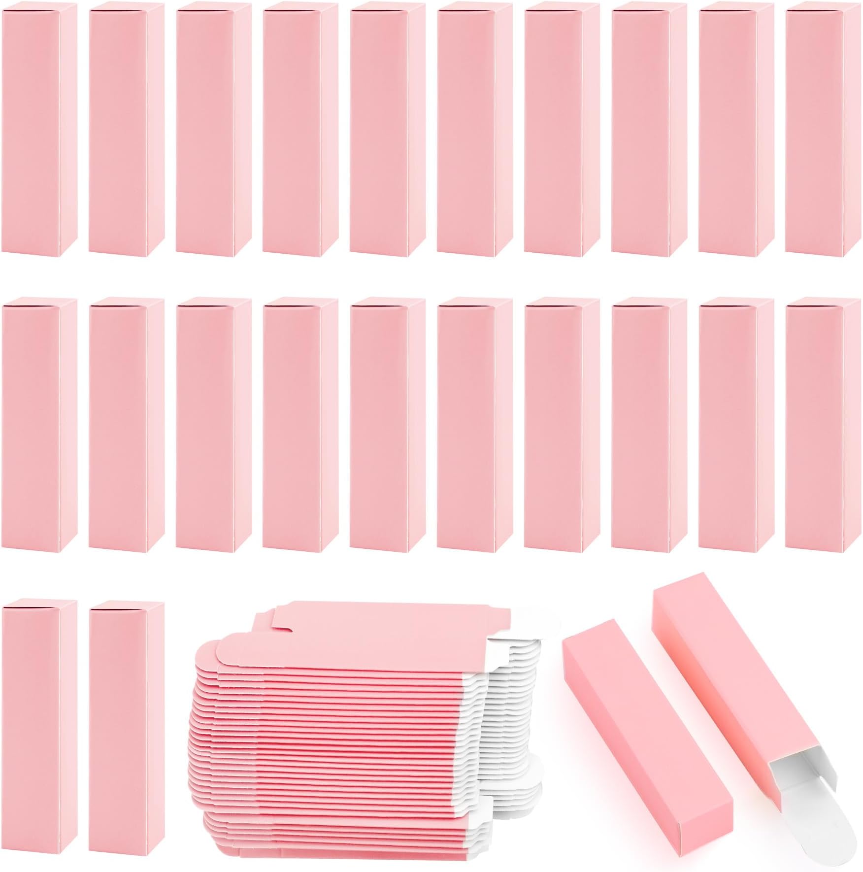 Framendino, 50 Pack Pink Kraft Paper Lipstick Boxes Rectangle Bottle Reusable Lip Balm Packaging Cases Gift Wrapping Box for DIY (3.3x0.79x0.79)