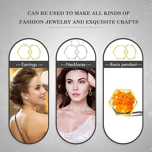 Miniatura 6 de Inbagi 80 piezas hexagonales con marco hueco hexagonal de bisel abierto, dijes hexagonales, conector de anillo de enlace hexagonal, manualidades