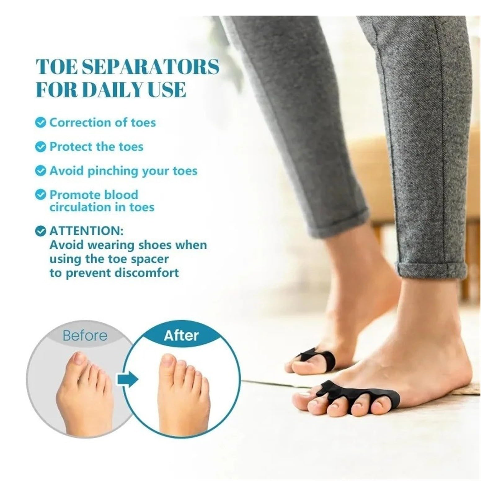 Silicone Toe Separator Bunion Corrector Plantar Fasciitis Straightener FootPain Relief 1 Pair (czarny)