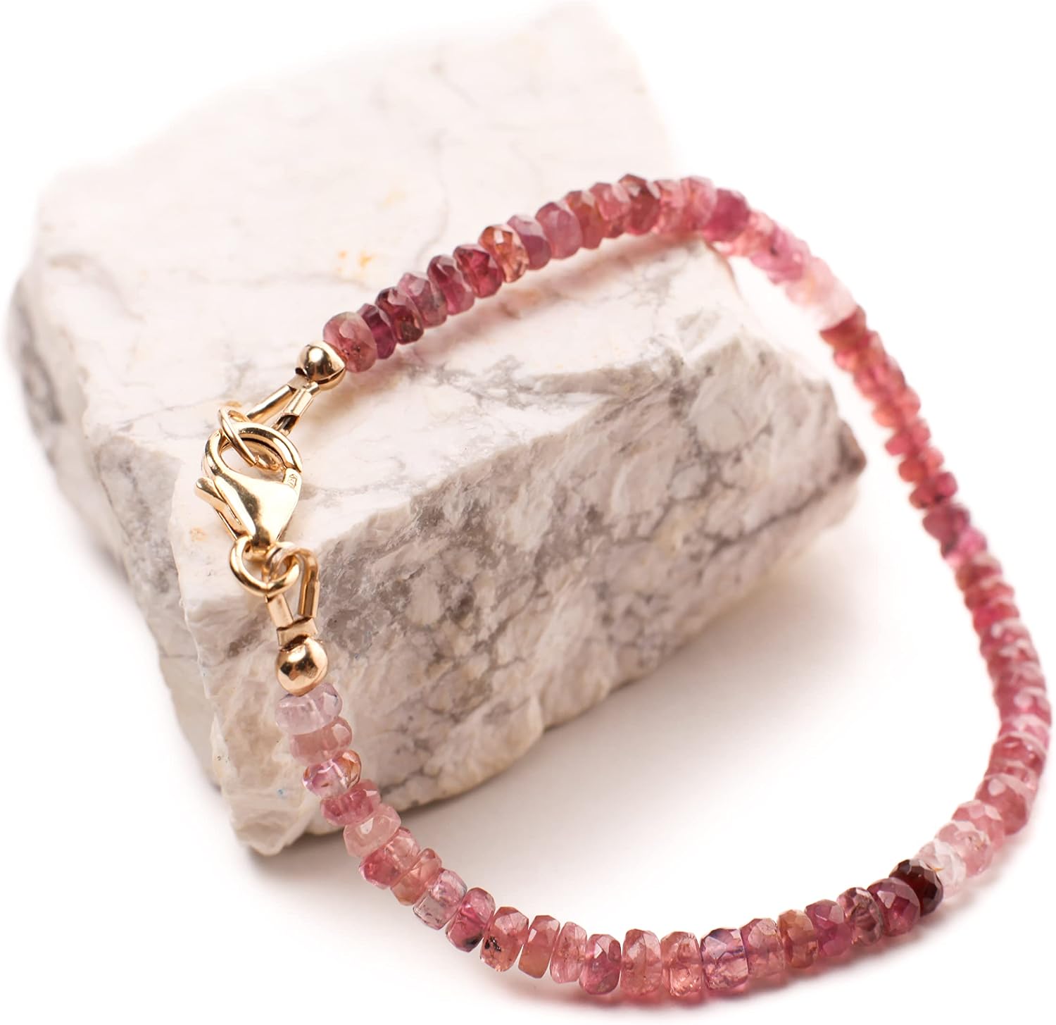Pink Tourmaline 4mm Shaded Faceted Rondelle Bracelet in 14k Gold Filled, Energy Chakra Yoga gift