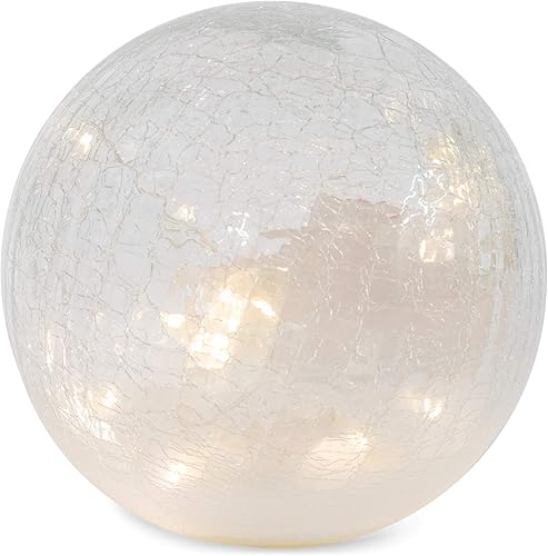 Miniatura 3 de Mark Feldstein & Associates Camión con árbol rojo rosado 6 x 6 Crackle Glass LED iluminado globo de Navidad