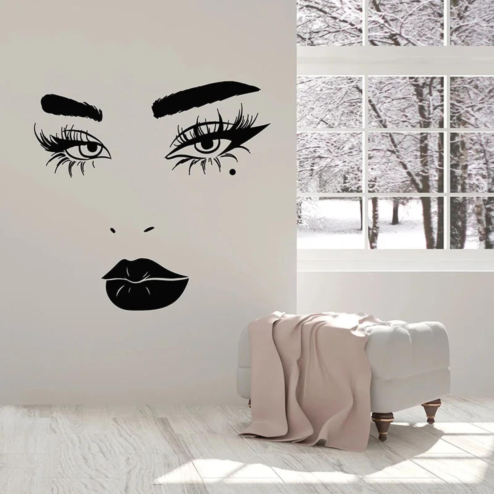 YOUOUSI Eyelash, Lip, Cosmetics, Beautiful Woman's face, Vinyl Window Sticker, Makeup Room, Beauty Salon wall Art Decals