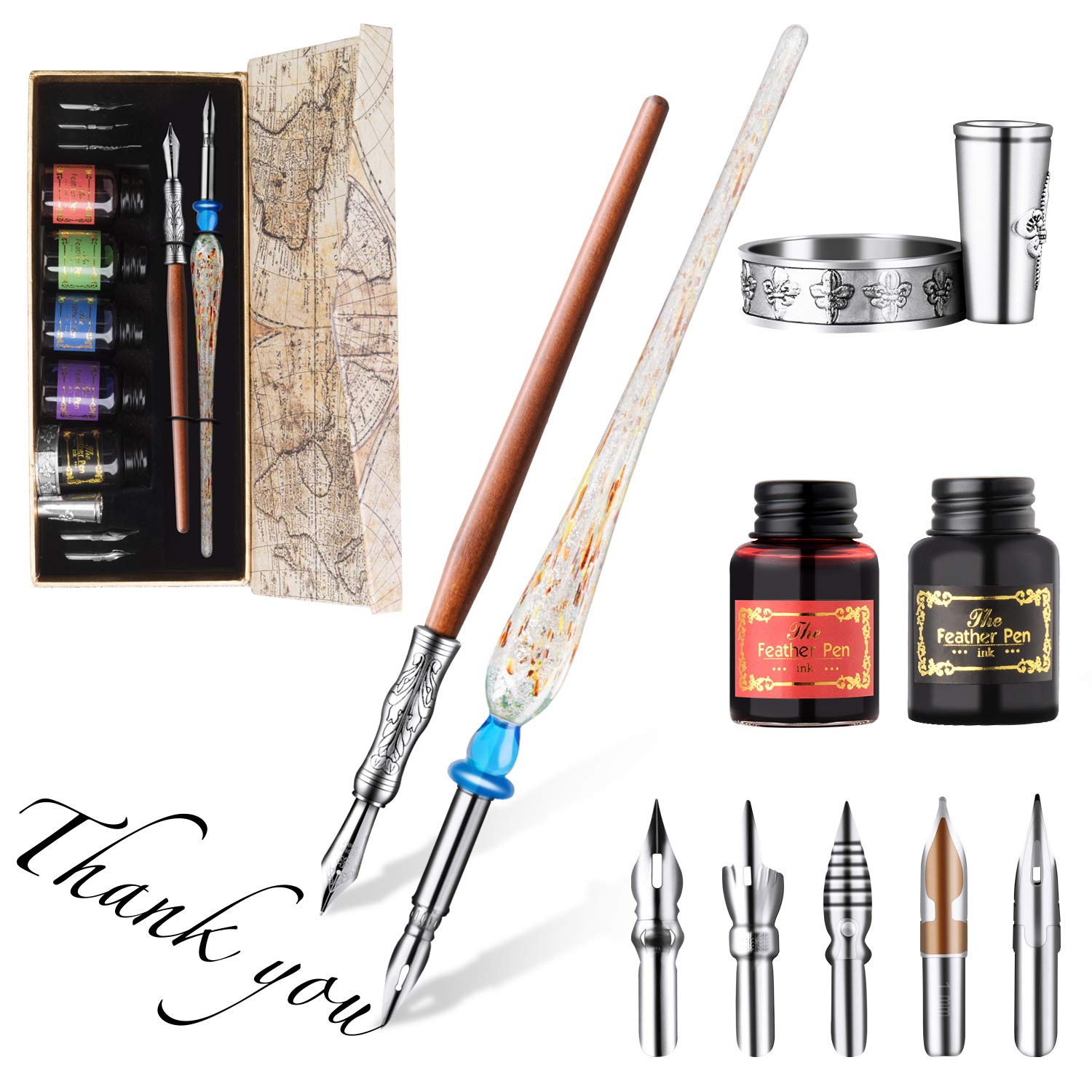 Hethrone Calligraphy Pen Set Wood Stem Dip Pen Glass Dip Pen Set 16