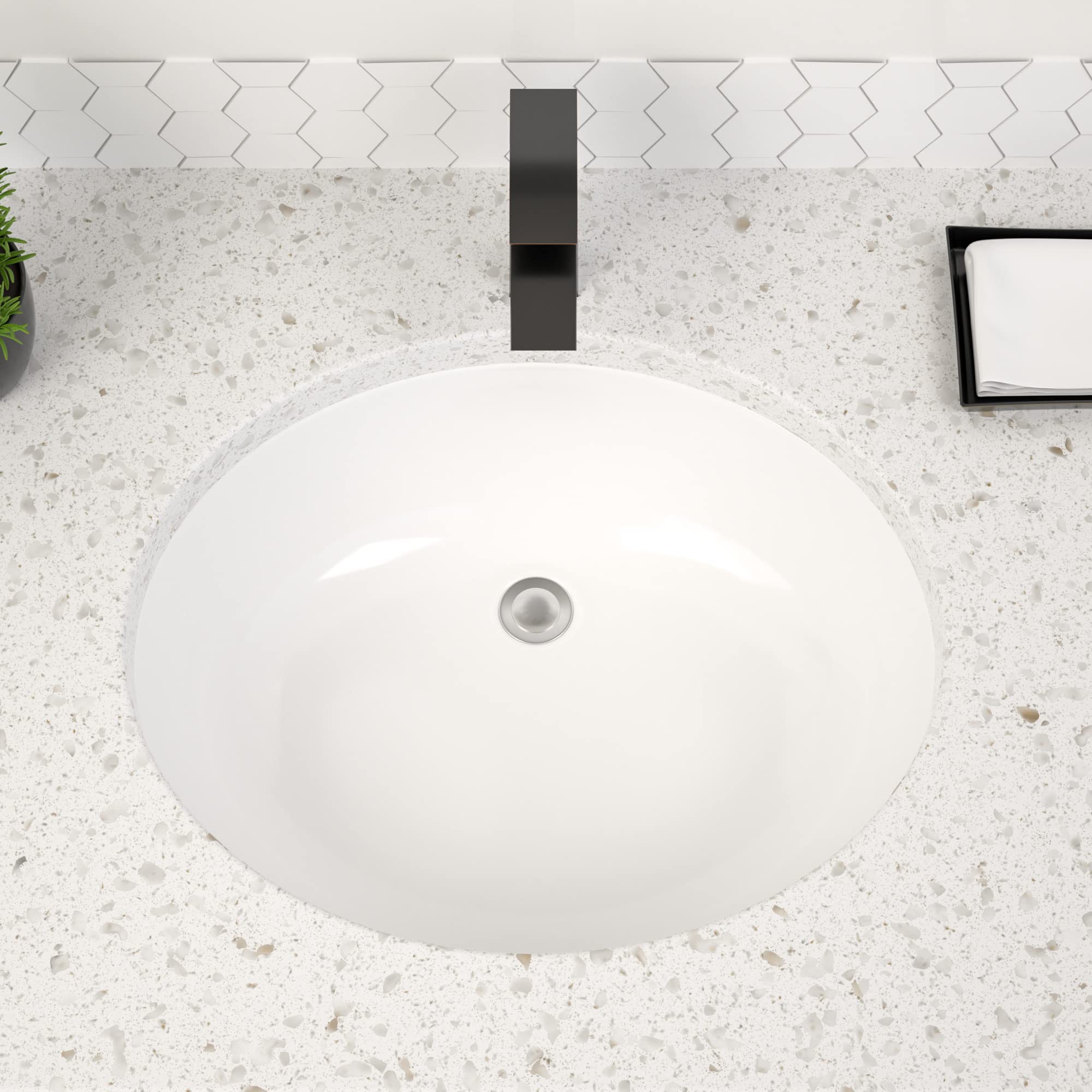 Undermount Bathroom Sink Oval Dcolora 16"x13" White Porcelain Ceramic