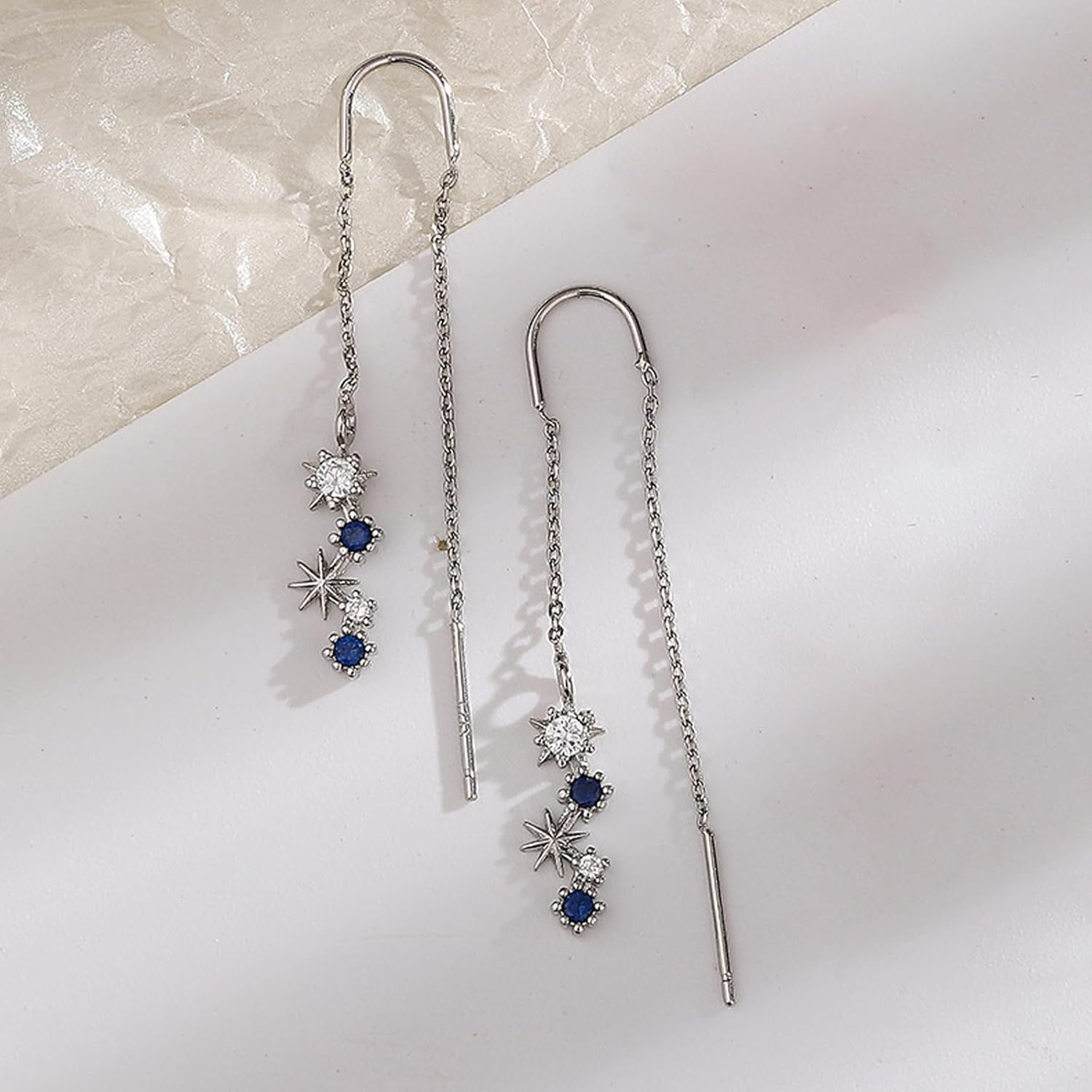 Threader Earrings Star Moon Chain Earrings Long Tassel Dangle Earrings Glitter Crystal Earrings for Women Wedding Party Jewelry Accessory for Girls Halloween Thanksgiving Birthday Gifts - Image 5