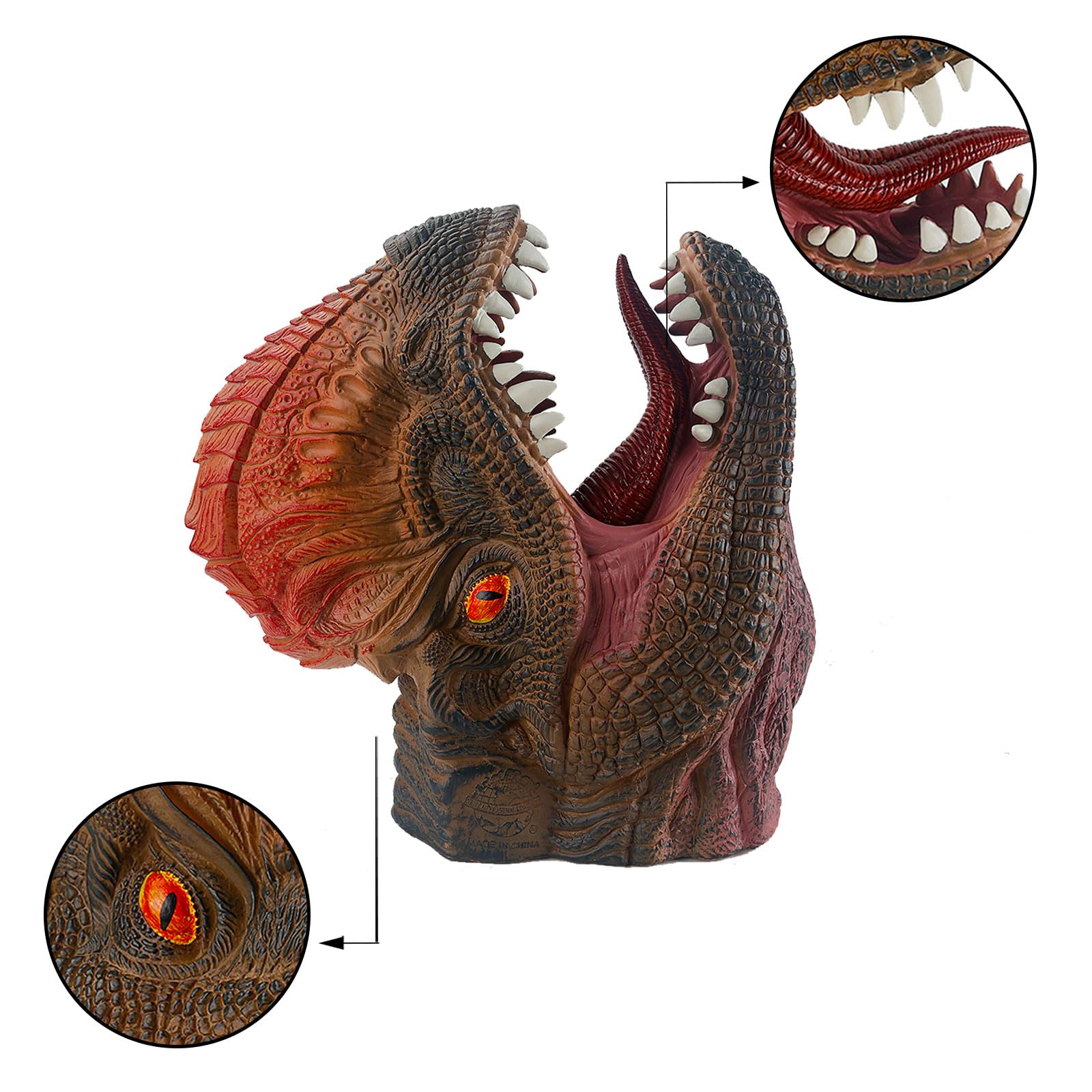 Andux Dinosaur Hand Puppet Realistic Soft Rubber Interactive Role Play Hand Puppet Toys DWST-01 (Dilophosaurus) X1032 - Image 3