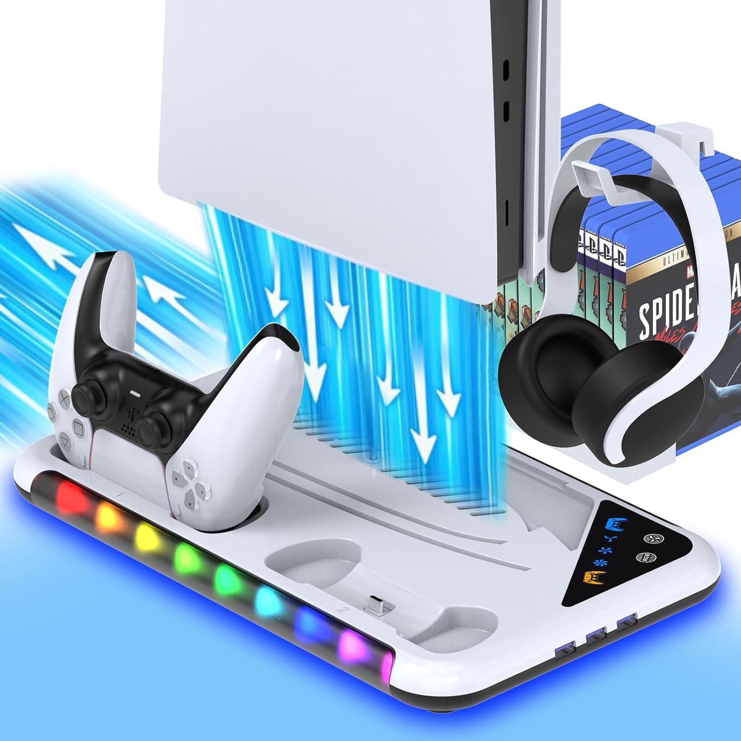 PSS Cooling Stand for PS5 Regular PS5 Slim Console Disk/Digital with 3 Levels Fan RGB LED, Dual Controller Charging Station Compatible for PlayStation 5 Accessories,Headset Holder, 13 Game Disk Stand (B0D2261QJJ) Amazon Price History, Amazon Price Tracker