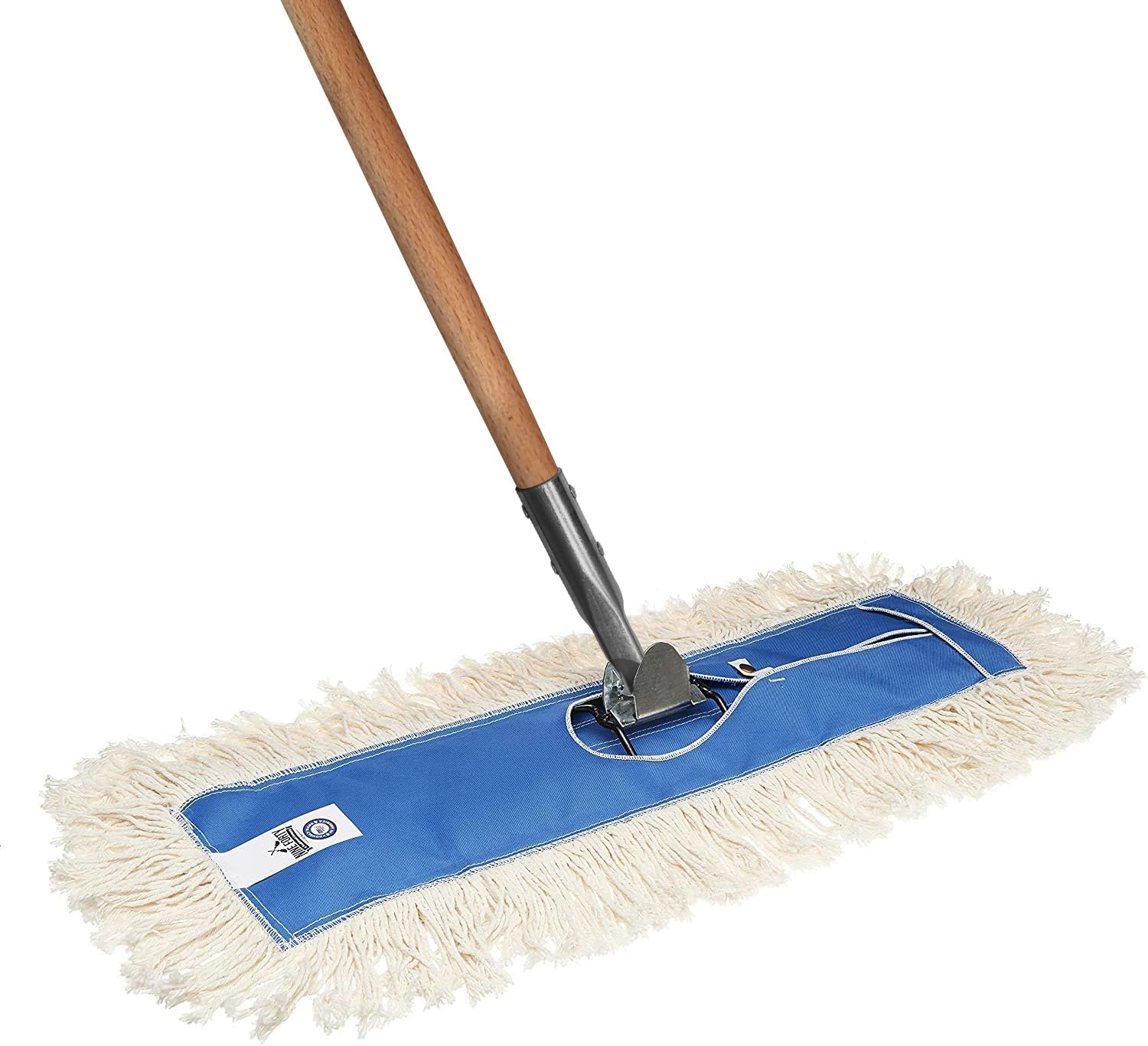 Nine Forty 60" Premium Cotton Dust Mop Kit - Heavy Duty Mop Head with Wood Handle for Industrial, Commercial, and Residential Cleaning - Dry Floor Duster for Hardwood Surfaces - White