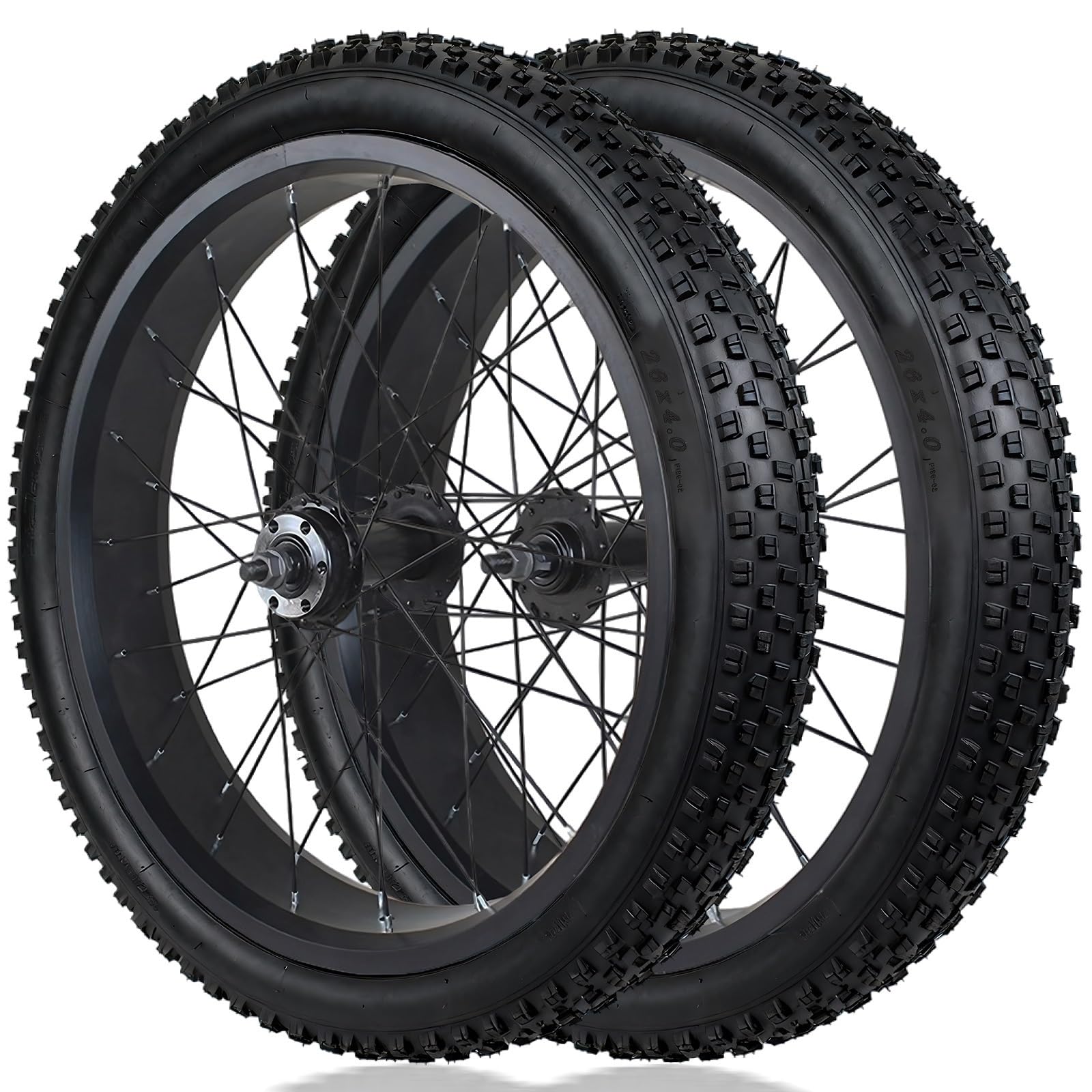 ZXGSXIOU 20/26in Snow Bike Front Rear Wheels With 4.0" Fat Tire Soild Axle 135mm/195mm Disc Brake 36H Hubs Beach Wheelset For 7-10s Rotary Freewheel 14G Spokes