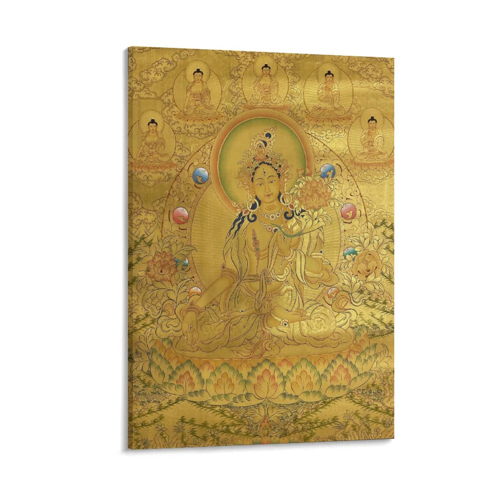 Poster su tela con scritta in inglese Tara Buddismo Religione Meditazione Buddha Bodhisattva - Stampa artistica da parete moderna per la casa, 40 x 60 cm