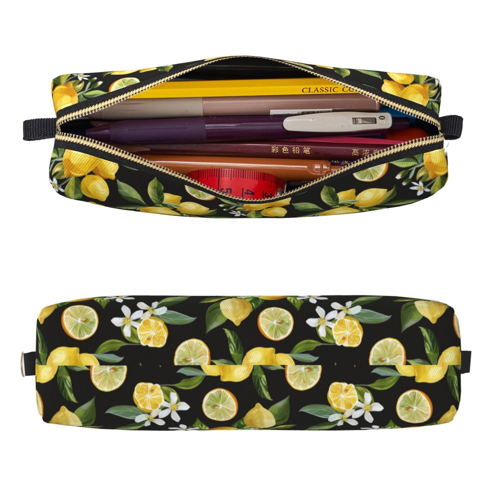 Mexpekil Leather Pencil Case for Girls Boys Lemon Branch Small Pen Organizer Bag Zipper Slim Multi-Use Pouch for School Supplies Kids Adults