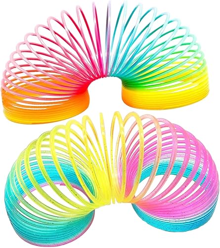 CXLHO Juguete de resorte helicoidal de arco iris, novedad clásica y colorido juguete de plástico neón suministros de fiesta para niños y niñas,