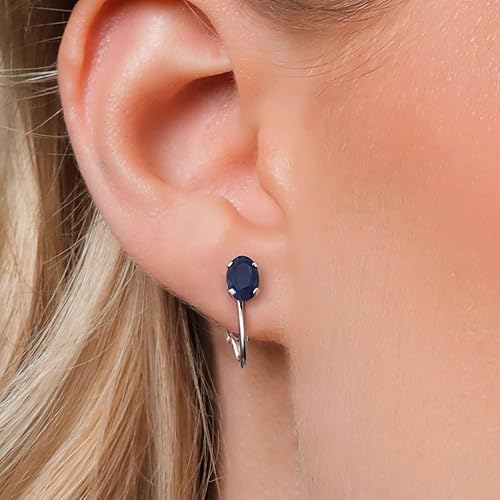 Miniatura 3 de Pendientes Clip-On de Gem Stone King para Mujer Aretes Colgantes de Piedra Natal Plata de Ley 925 Ovalados de 7X5MM Regalo para Mujer, Madre,