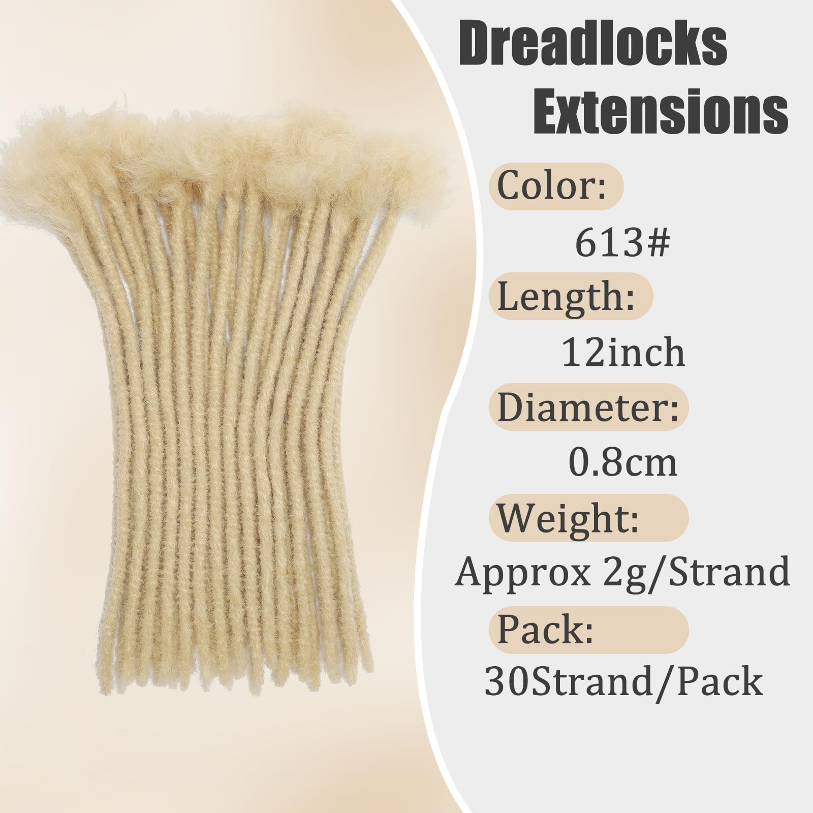 QIDESHENG 12 Inch Dreadlock Extensions Synthetic Hair 30Strands 0.8 Width Handmade Dreads Hair Extensions Reggae Braids Locs Synthetic Hippie Single Ended Dreads for Women/Men/Kids (613# - Image 2