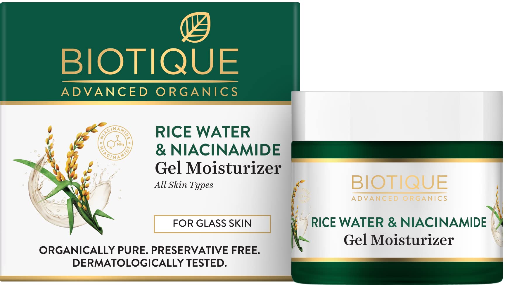 Niacinamide & Rice Water Gel Cream for Glass Skin - Lightweight Face Moisturizer for Hydration, Brightening & Glow - for All Skin Types - 100% Vegan & Cruelty Free