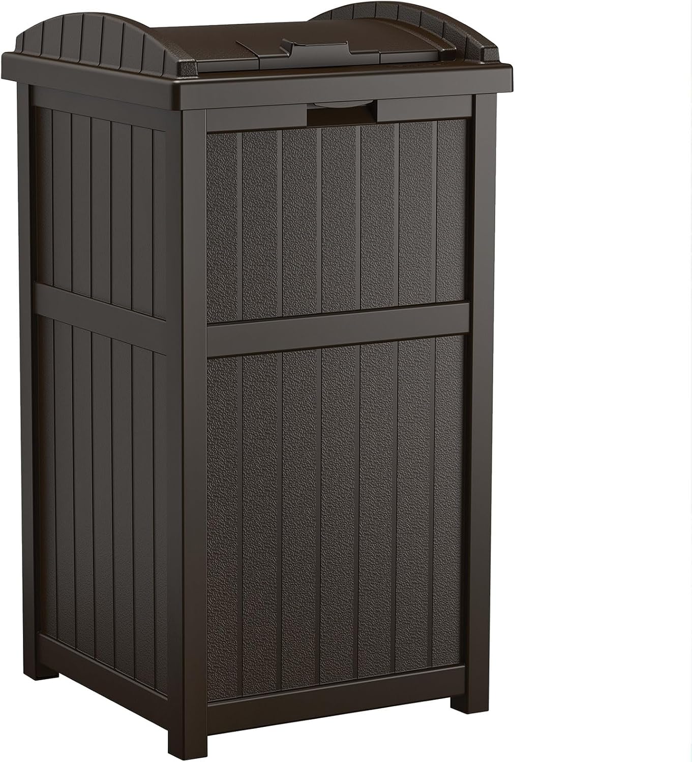 Suncast 33 Gallon Durable Plastic Hideaway Outdoor Garbage Can with Secure Lid