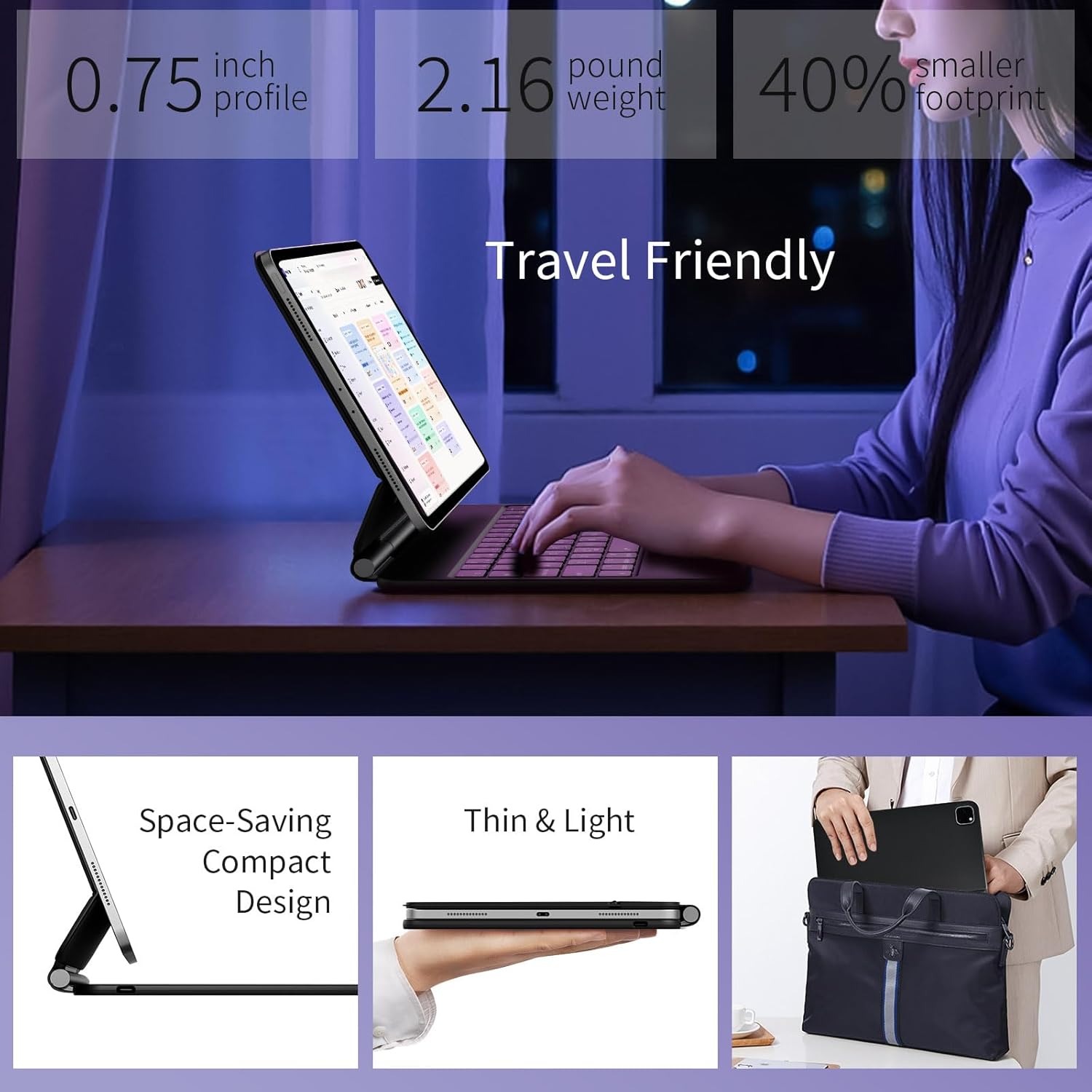 Magic Keyboard Case for iPad Air 13 (M3 2025 / M2 2024)& iPad Pro 12.9 (6th, 5th, 4th, 3rd Gen), Magnetic Floating Stand, 2.16lbs Slim Trackpad Keyboard with Backlit Keys -Travel Friendly