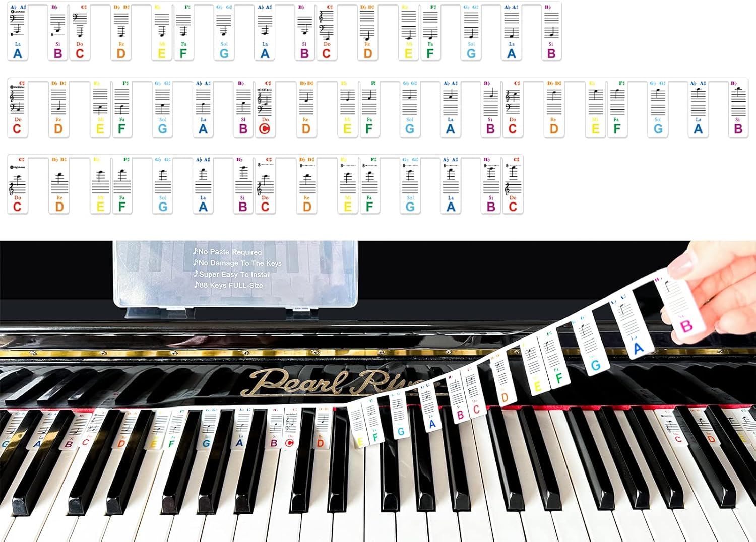 Colorful Removable Piano Keyboard Note Labels, Silicone Piano Notes Stickers Guide for Beginner, Reusable 88 Key Full Size Piano Key Music Notes Letter Label - Image 4