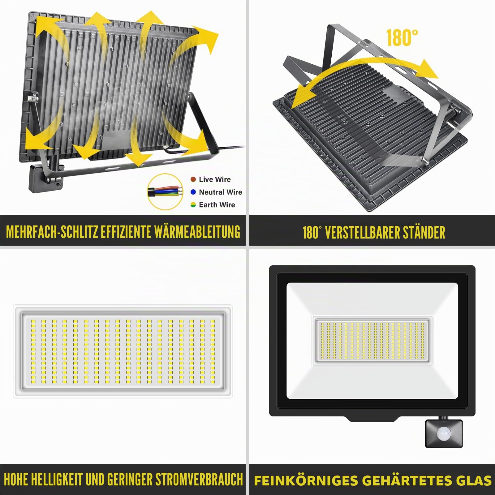 RIGIDON Led Strahler mit Bewegungsmelder Außen, 200W 20000LM 6000K Kaltweiß | IP66 Wasserdicht Außenstrahler Scheinwerfer Fluter Flutlicht Aussenlampe für Garten Garage Innenhöfe Sportplatz, Ohne Stecker