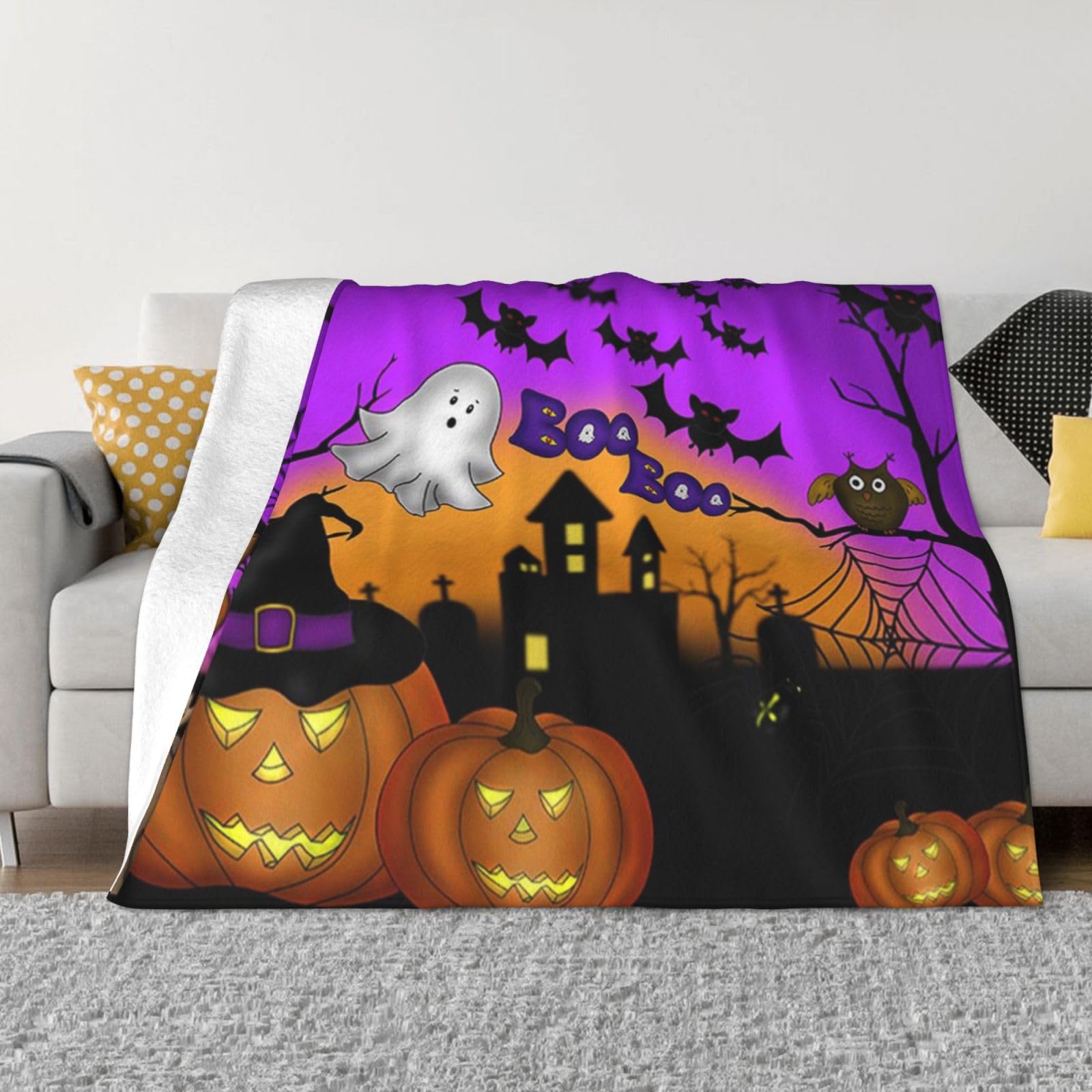 Couverture d'Halloween en flanelle 203x152 cm jeté de canapé noir