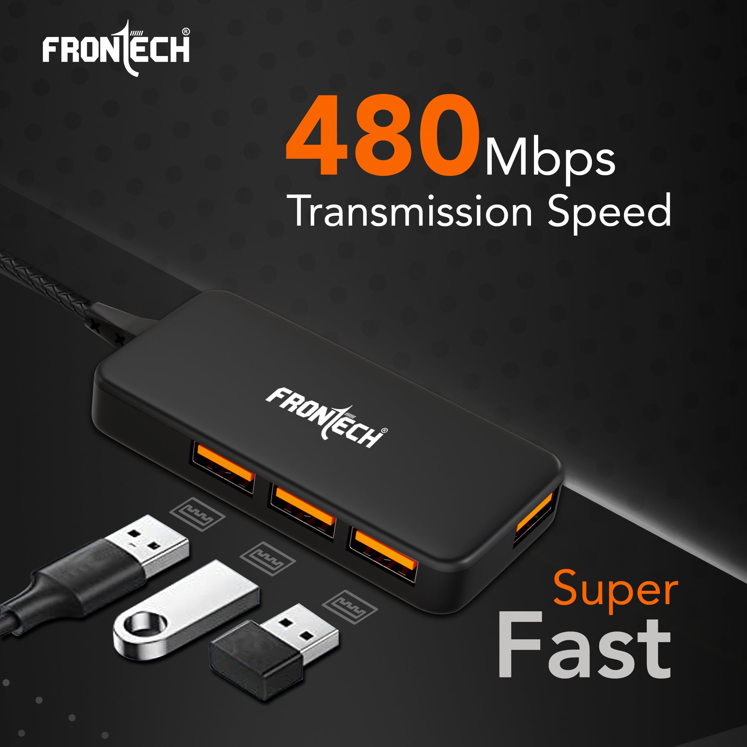 Frontech USB Hub with 4 Port, Switches & LED Indicators, Extra Power Support, 480 Mbps Speed - Each Port, Fuse Protection for PC, USB Flash Drives, Backed with 1 Year Warranty (NC-0062) — Amazon image 3