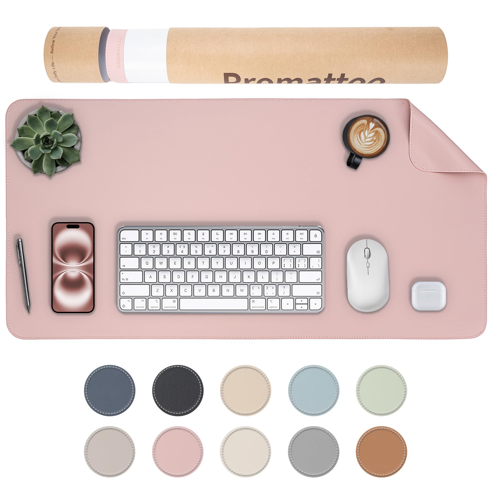 PROMATTOO XXL Schreibtischunterlage aus veganem Leder – Rutschfest, geruchsfrei & wasserabweisend – Edle Laptop-Matte mit Geschenkverpackung für Büro, Homeoffice & mehr – Keine störenden Kanten!