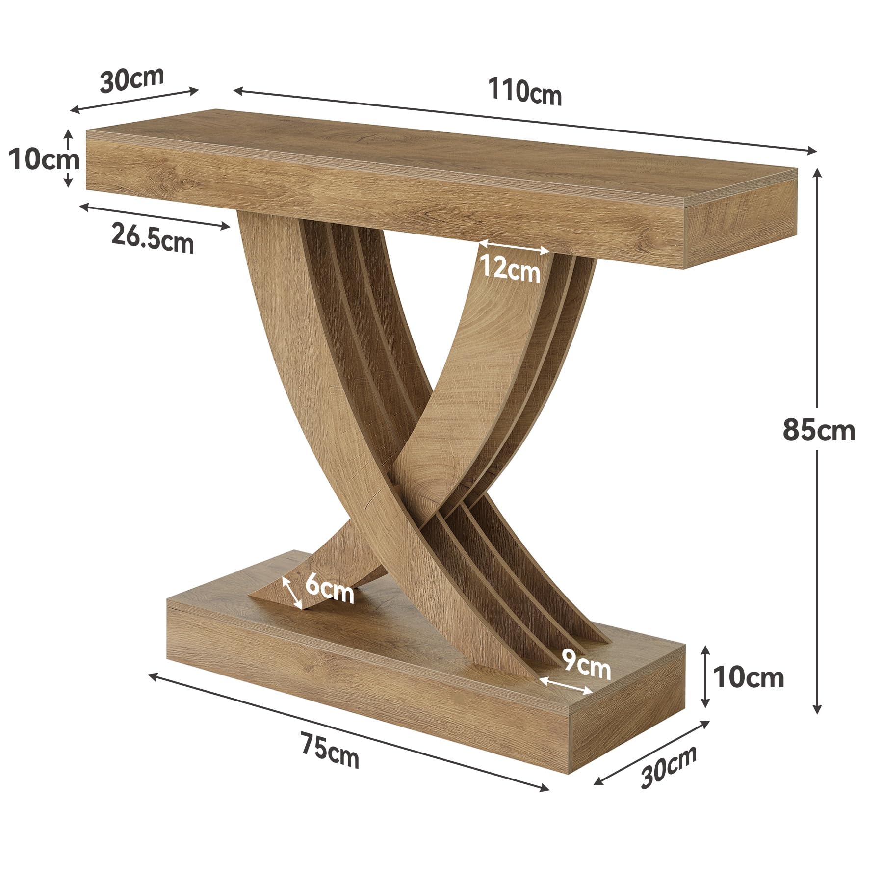 Tribesigns Tavolo da consolle sottile, 110 x 30 x 85 cm, Table d’appoint étroite avec base en forme de X, Style industriel et campagne, Table de salon pour entrée et couloir