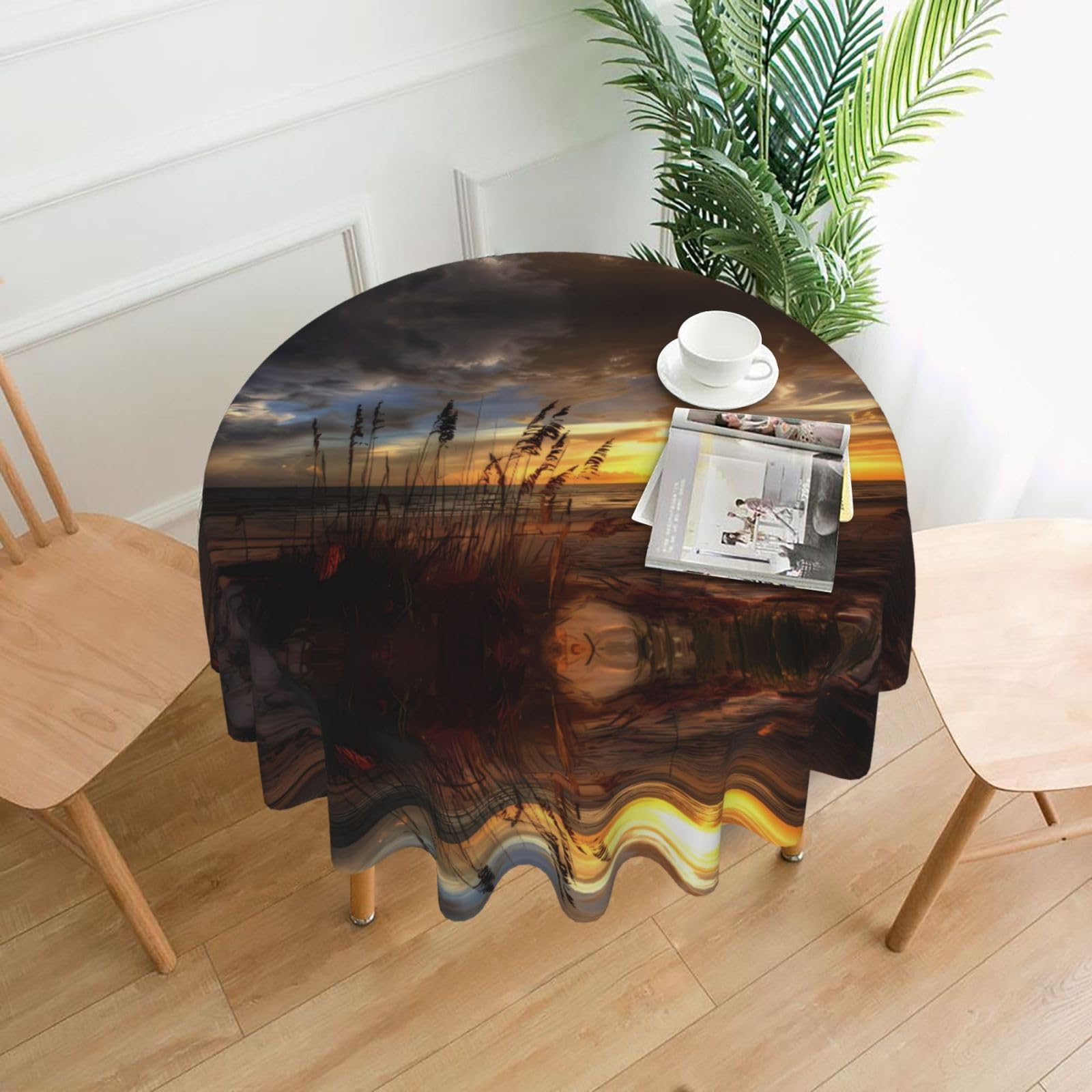 WHJSSF Calm Coastal Scene Prints Round Decorative Tablecloth 60in - Elevate Your Dining Experience with a Stylish & Protective Table Throw