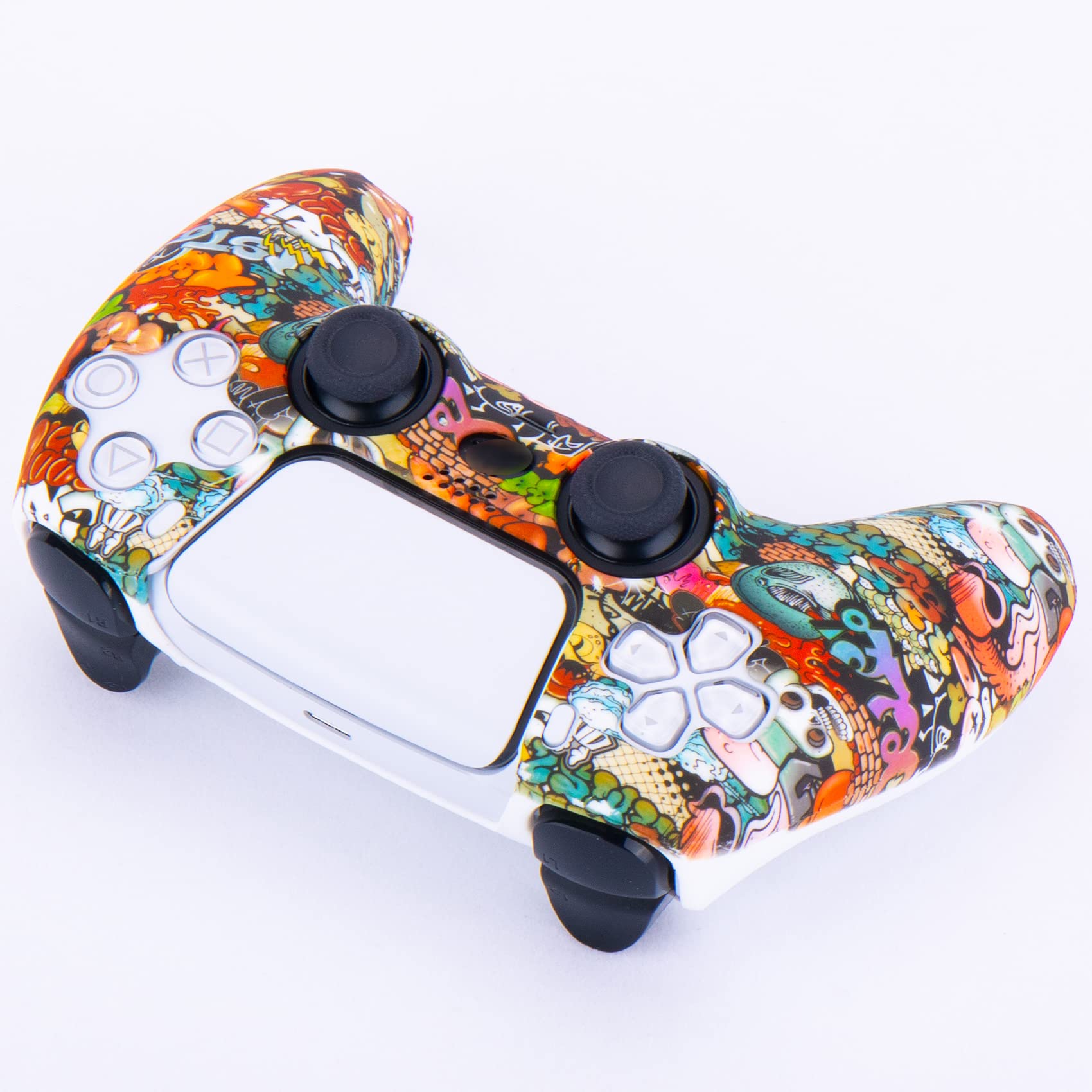 YoRHa Silicona Espesar Impresión Funda Piel Carcasas Cubierta Compatible de PS5 Mando x 1 (Graffiti De Calavera) con Agarres para el Pulgar x 10 - 4