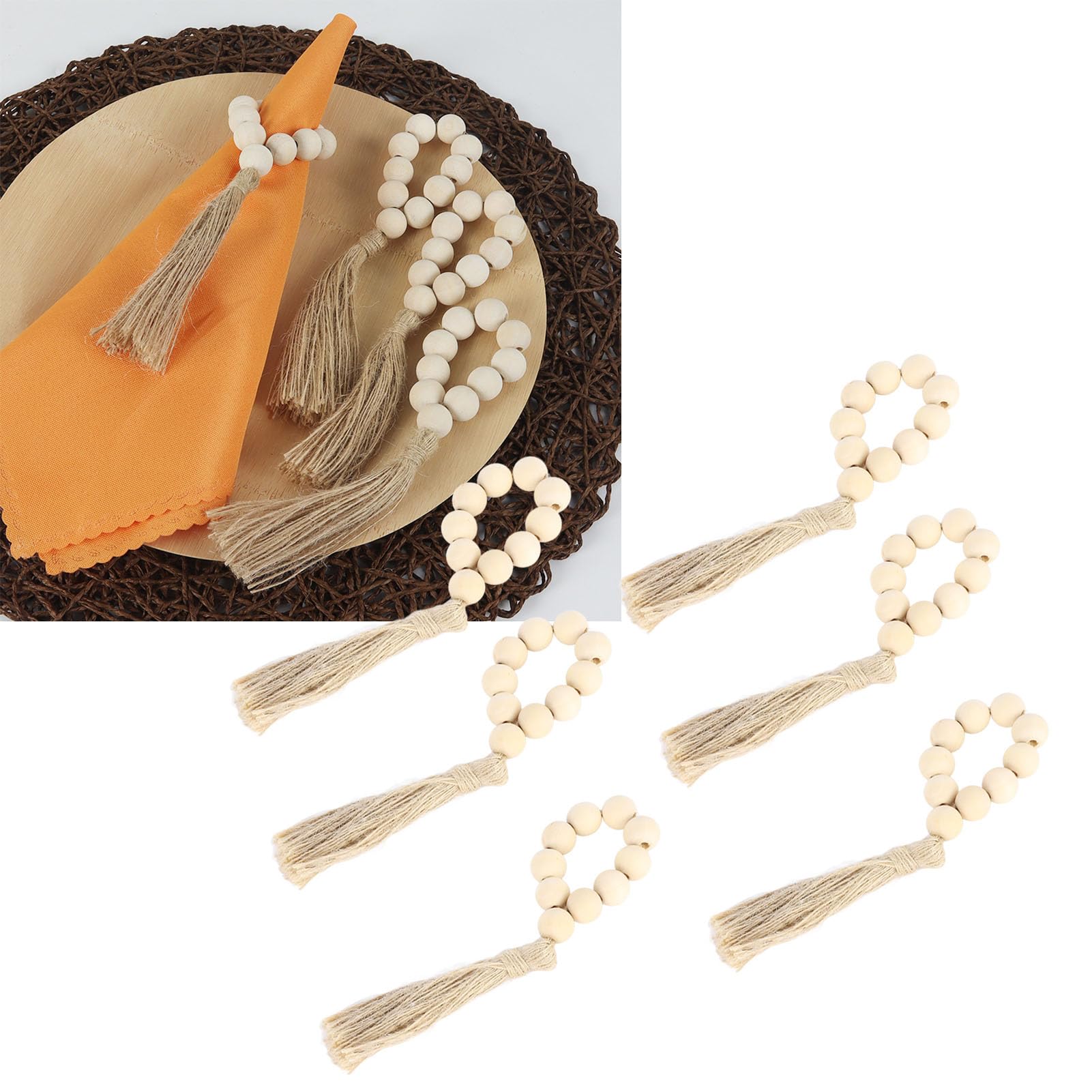 12 Ronds De Serviette En Bois Naturel Avec Glands - Décoration Table Ferme Noël Mariage - Lot De 12