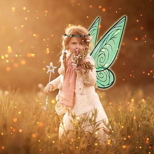 Miniatura 5 de DTESL 7 piezas de alas de hada, alas transparentes brillantes, mariposa, hada, Halloween, alas de ángel, para niños, niñas y mujeres