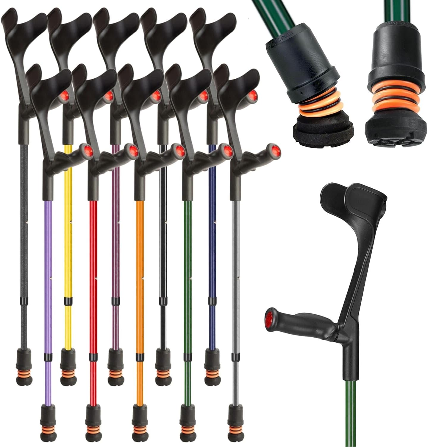Flexyfoot Shock Absorbing Comfy Grip Adjustable Crutch - British Racing Green - Left Handed | Improves Safety, Improves Comfort, Reduces Shocks & Jarring