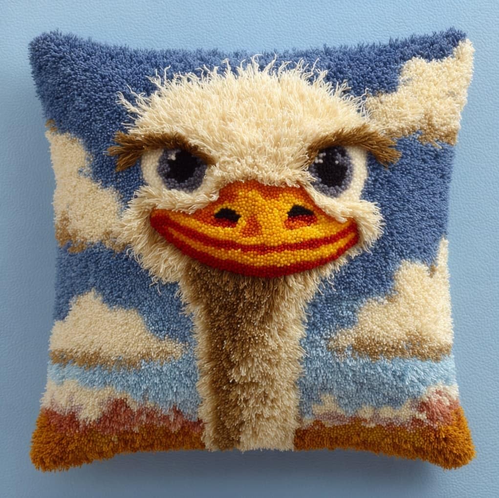 AxiangziK Pre-Printed Latch Hook Pillow Kit,Animal Ostrich