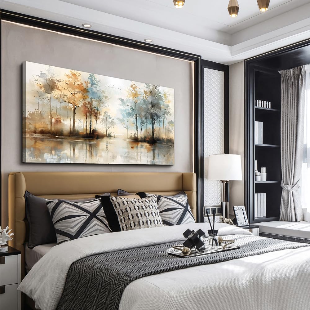 Decoración de pared grande para sala de estar, arte de pared enmarcado para dormitorio, pintura abstracta de árbol, obras de arte de pared, colgar imágenes para decoración de oficina, 4