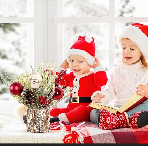 Miniatura 5 de N&T NIETING Mini árbol de Navidad de 12 pulgadas, decoración de árbol de Navidad artificial de mesa pequeño con adornos de Navidad para el hogar,