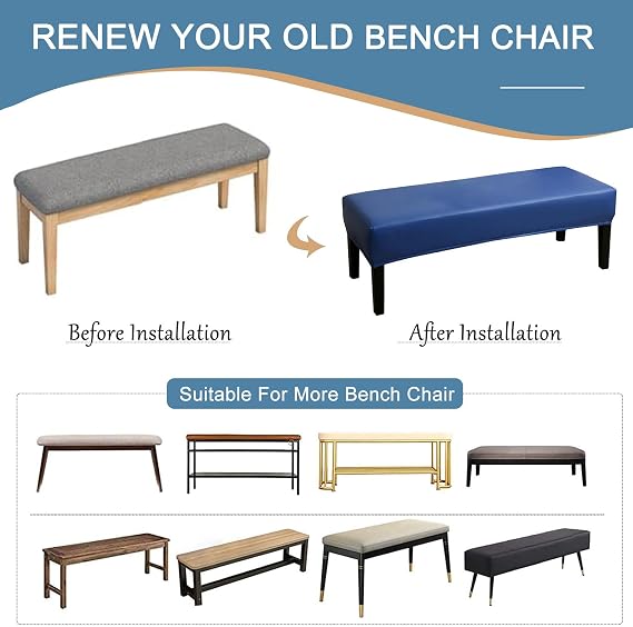 Waterproof PU Leather Dining Bench Cover-Dark Blue-150cm(59in)