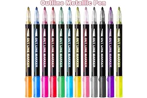 12 Colors Self Outline Metallic Markers, Double Line Writing Pens