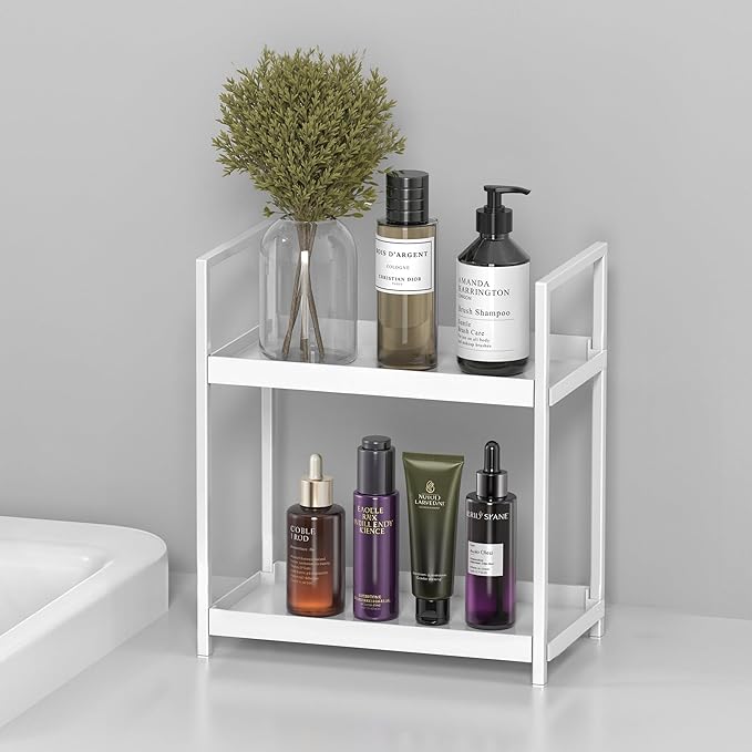 Organizador de Baño para Encimera, Estante de 2 Niveles Blanco miniatura 2